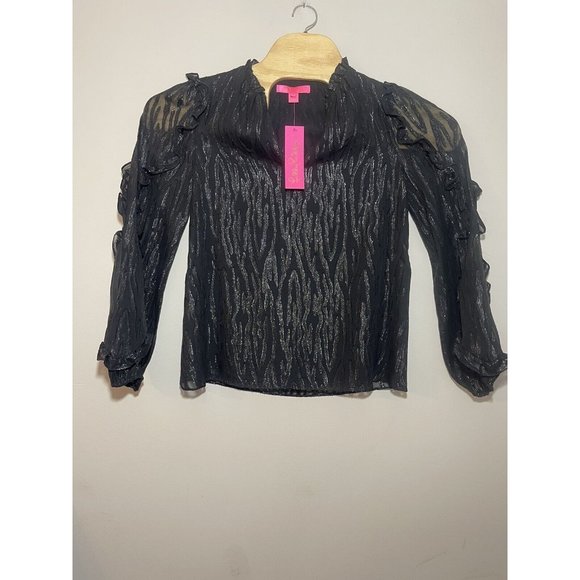 Lilly Pulitzer NWT Ardith Silk Top‎ Zebra Metallic Clip Onyx Size S - Picture 1 of 7
